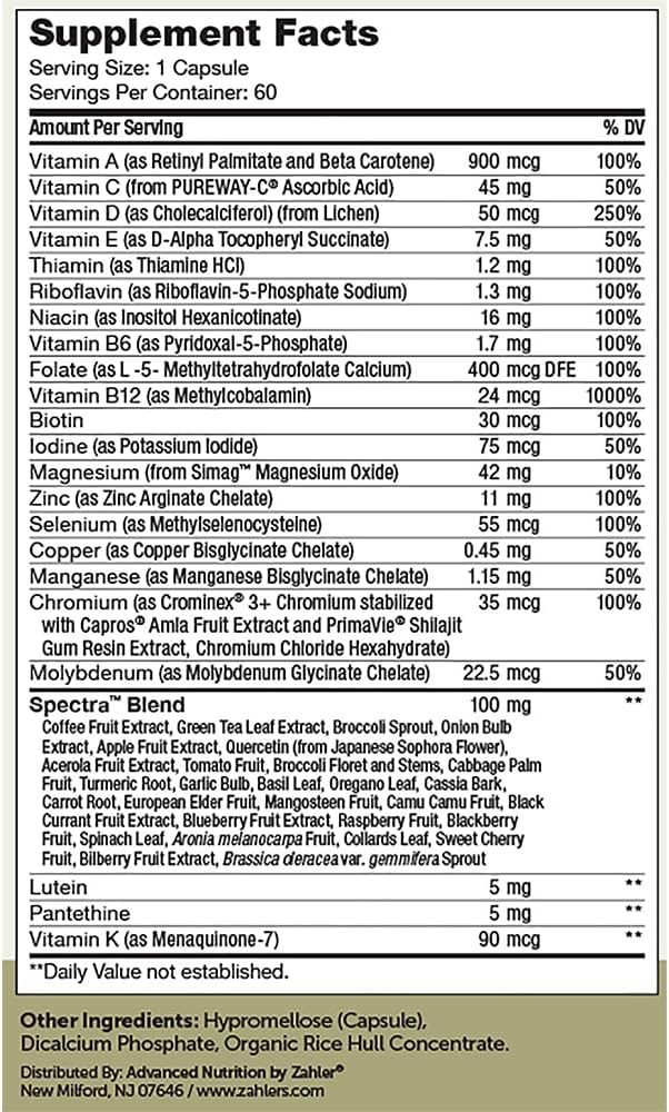 Zahler 50+ Multivitamin with Lutein, Iron-Free Formula for Eye Health - 60 Capsules