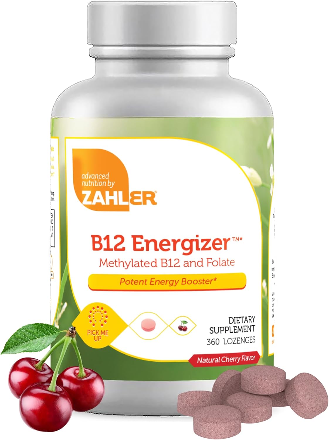 Zahler Energizer Cherry Lozenges - Methylated B12 & Folate Supplement with Fast Dissolving Formula - 360 Count