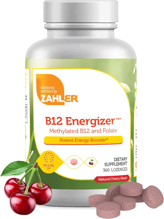Zahler Energizer Cherry Lozenges - Methylated B12 & Folate Supplement with Fast Dissolving Formula - 360 Count
