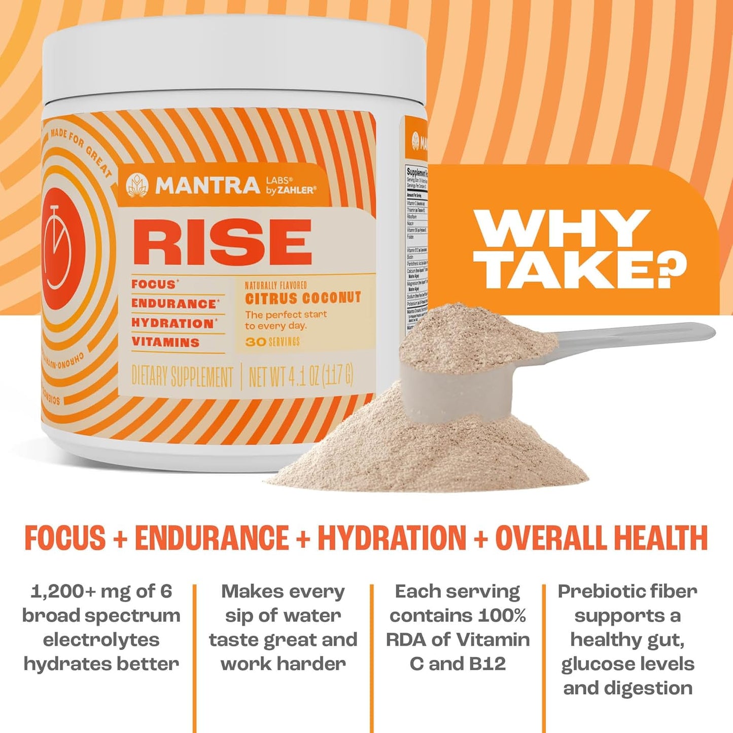 Zahler Mantra Rise Citrus Coconut Energy Supplement - 30 Servings