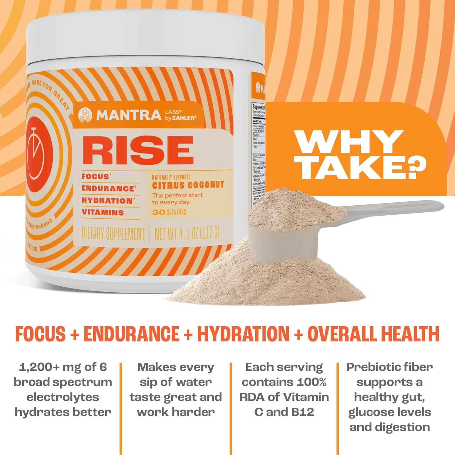 Zahler Mantra Rise Citrus Coconut Energy Supplement - 30 Servings