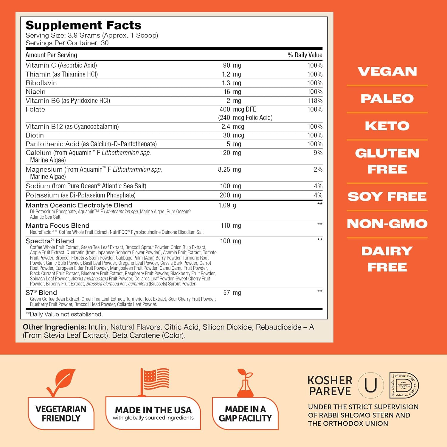 Zahler Mantra Rise Citrus Coconut Energy Supplement - 30 Servings