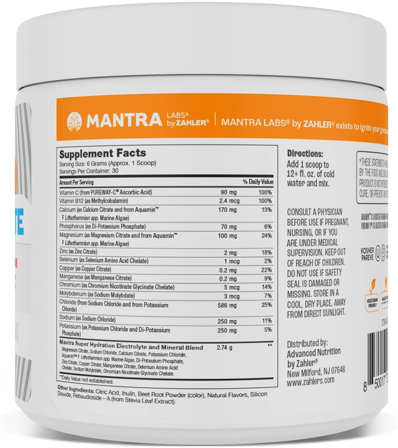 Zahler Mantra Sugar-Free Hydration Supplement, Fruit Punch Flavor, 30 Servings - Game-Changing and Delicious