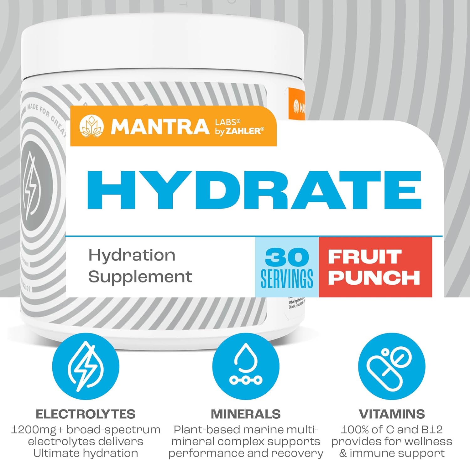 Zahler Mantra Sugar-Free Hydration Supplement, Fruit Punch Flavor, 30 Servings - Game-Changing and Delicious