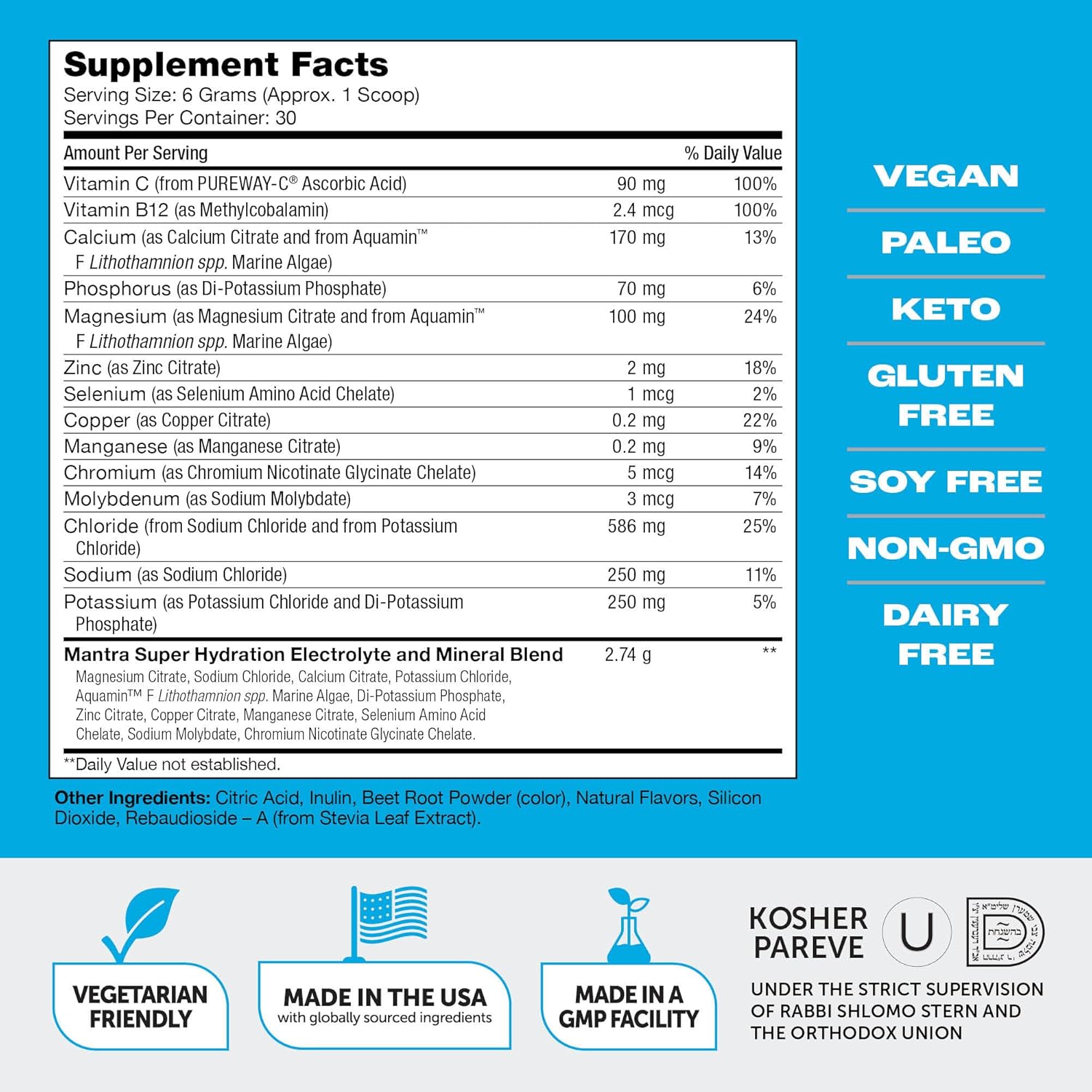 Zahler Mantra Sugar-Free Hydration Supplement, Fruit Punch Flavor, 30 Servings - Game-Changing and Delicious