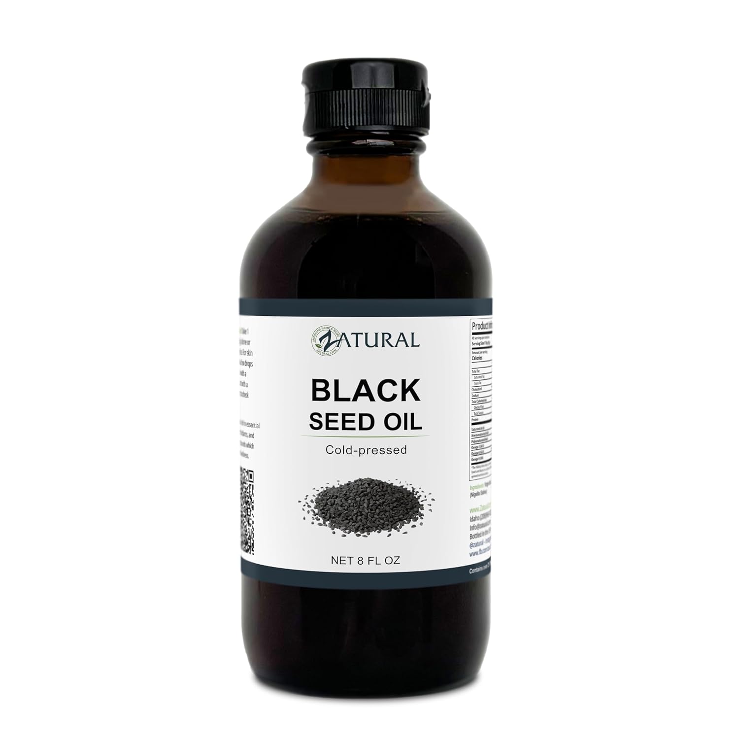 Zatural Cold Pressed Black Seed Oil for Digestion, Skin, Brain, Immune Support - 8 Fl Oz