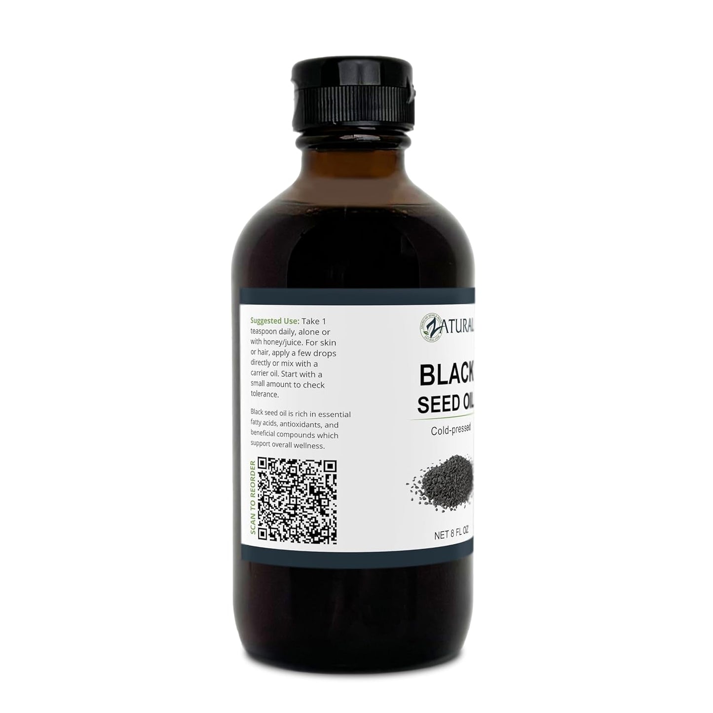 Zatural Cold Pressed Black Seed Oil for Digestion, Skin, Brain, Immune Support - 8 Fl Oz