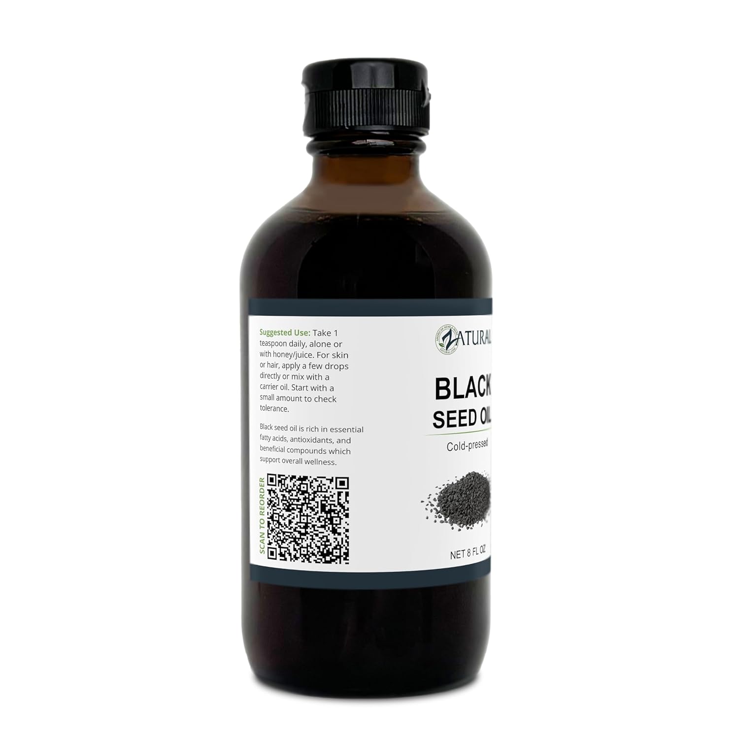 Zatural Cold Pressed Black Seed Oil for Digestion, Skin, Brain, Immune Support - 8 Fl Oz