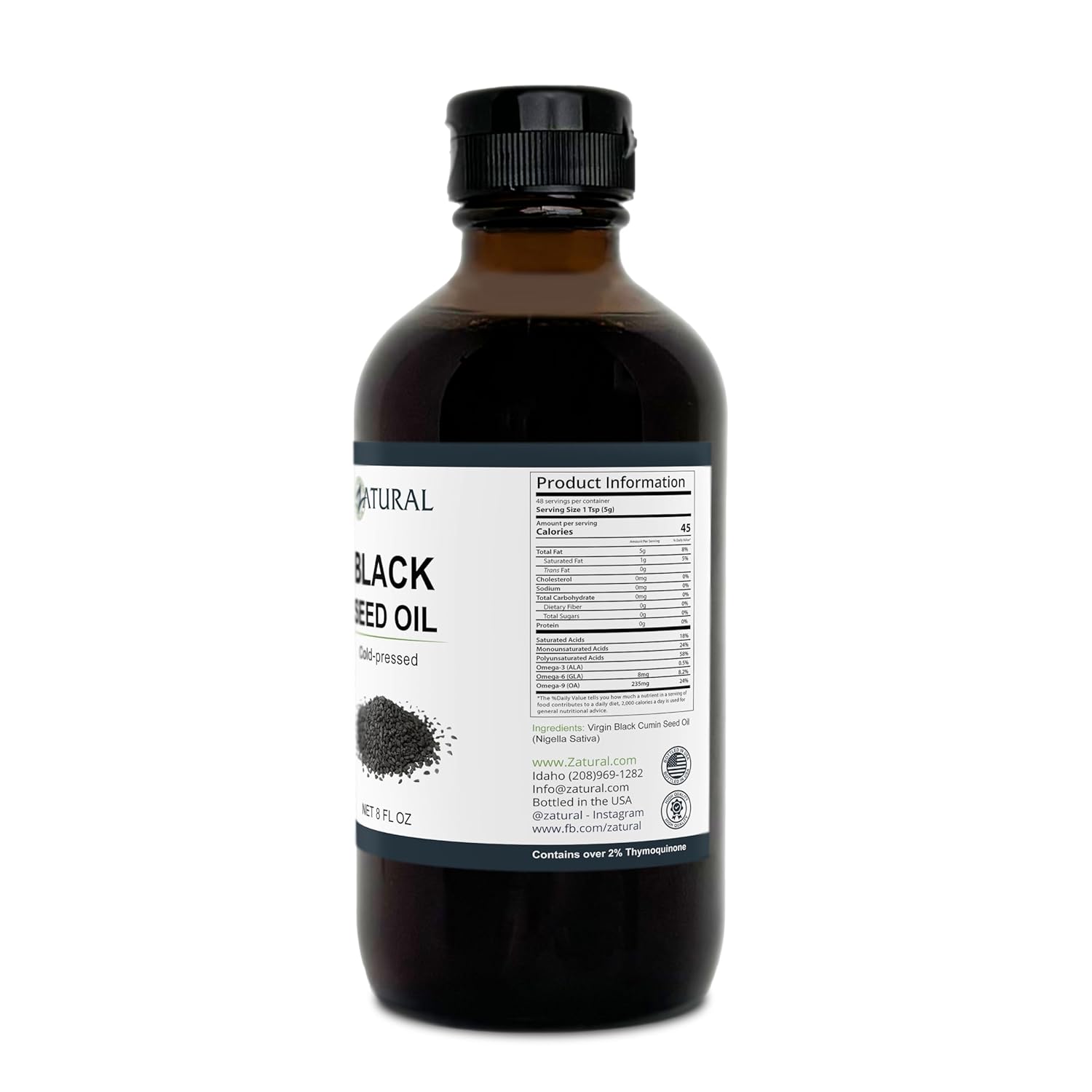 Zatural Cold Pressed Black Seed Oil for Digestion, Skin, Brain, Immune Support - 8 Fl Oz