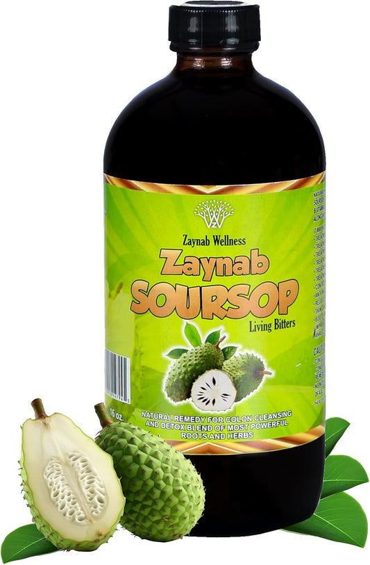 Zaynab Wellness Organic Soursop Bitters Liquid for Gut Cleanse & Immune Support 16 fl oz - Black Seed Oil, Moringa, Garlic & Ginger - Best Soursop Bitter for Overall Wellness