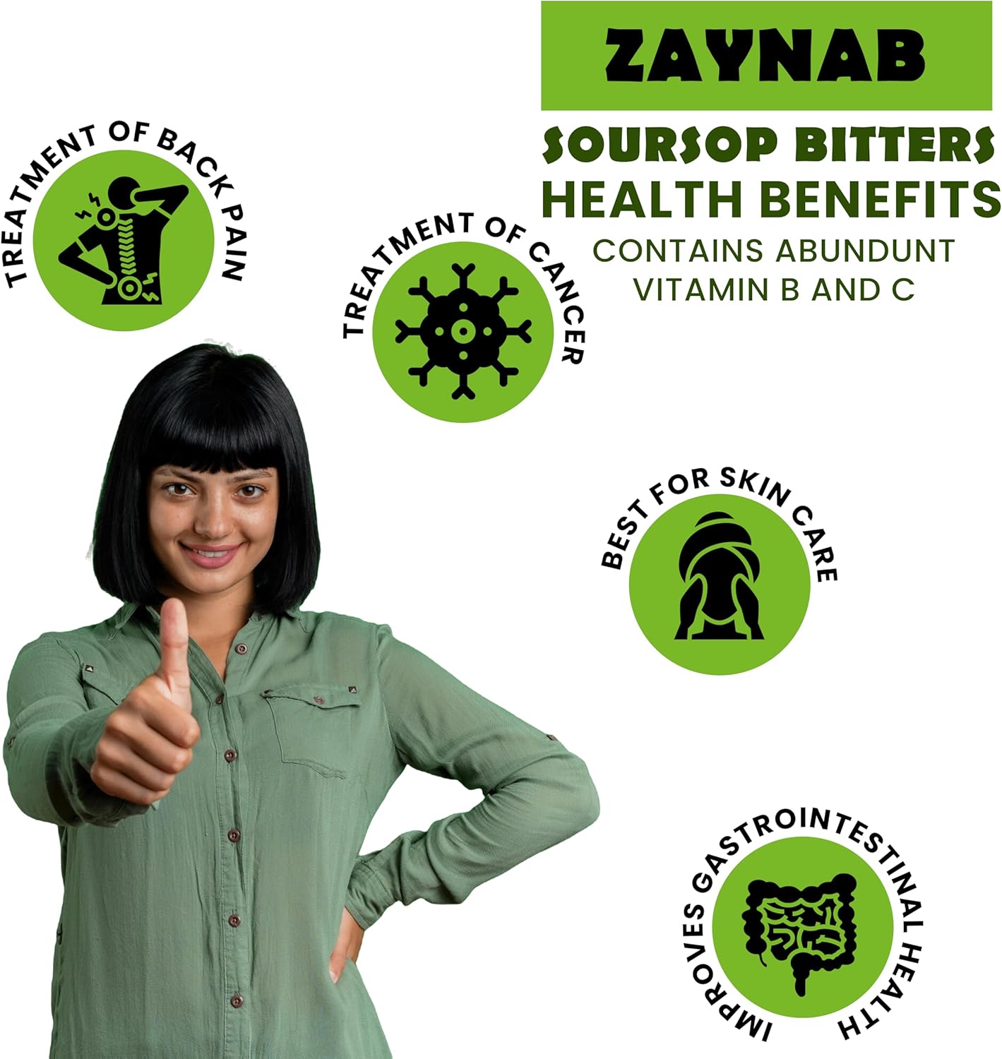 Zaynab Wellness Organic Soursop Bitters Liquid for Gut Cleanse & Immune Support 16 fl oz - Black Seed Oil, Moringa, Garlic & Ginger - Best Soursop Bitter for Overall Wellness