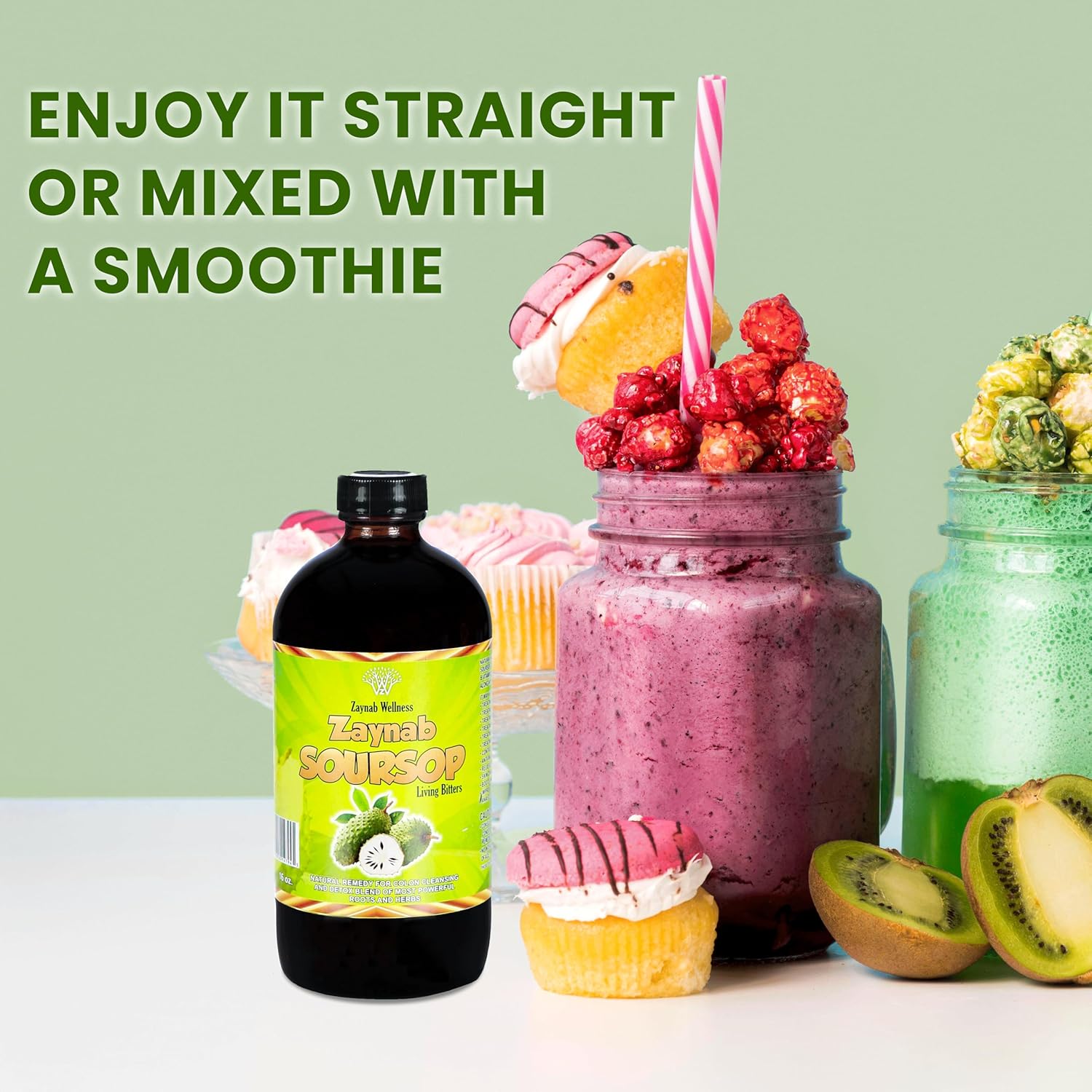 Zaynab Wellness Organic Soursop Bitters Liquid for Gut Cleanse & Immune Support 16 fl oz - Black Seed Oil, Moringa, Garlic & Ginger - Best Soursop Bitter for Overall Wellness