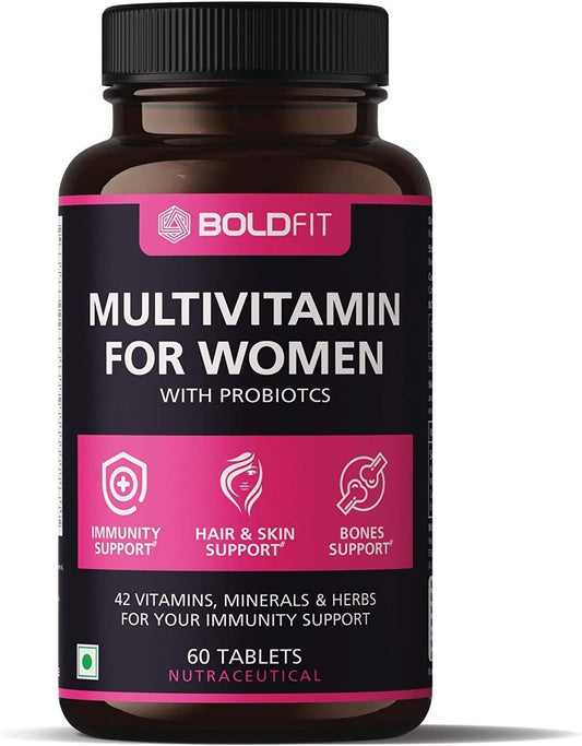 Zeeke Boldfit Women's Multivitamin Supplement with Probiotics - 42 Vital Ingredients for Immunity, Hair, Skin & Bone Support - 60 Tablets