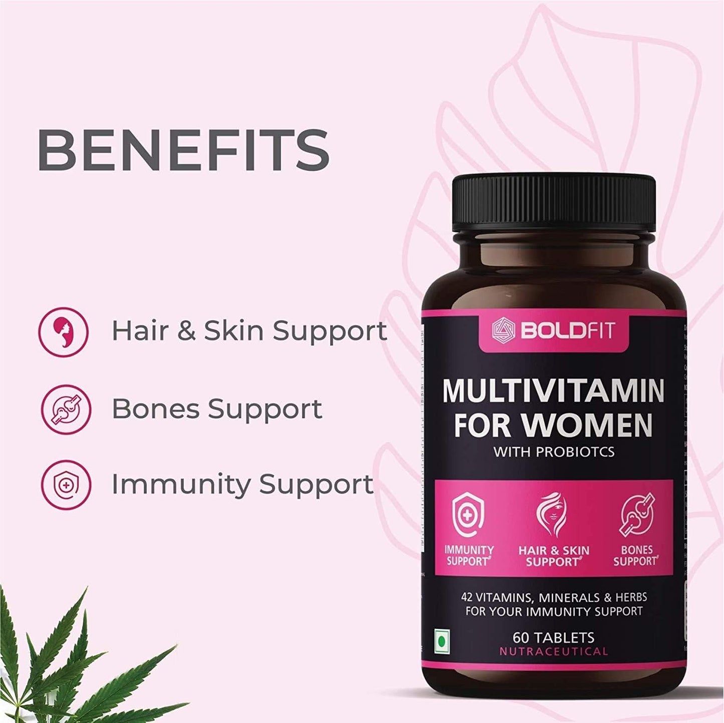 Zeeke Boldfit Women's Multivitamin Supplement with Probiotics - 42 Vital Ingredients for Immunity, Hair, Skin & Bone Support - 60 Tablets