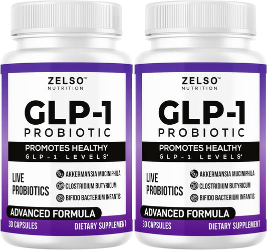 ZELSO GLP-1 Probiotic (2 Pack) with Akkermansia Muciniphila - Gut Health Support, 500M CFU Multi-Strain Probiotic + Prebiotic, GLP1 Naturally Plus - 60 Capsules