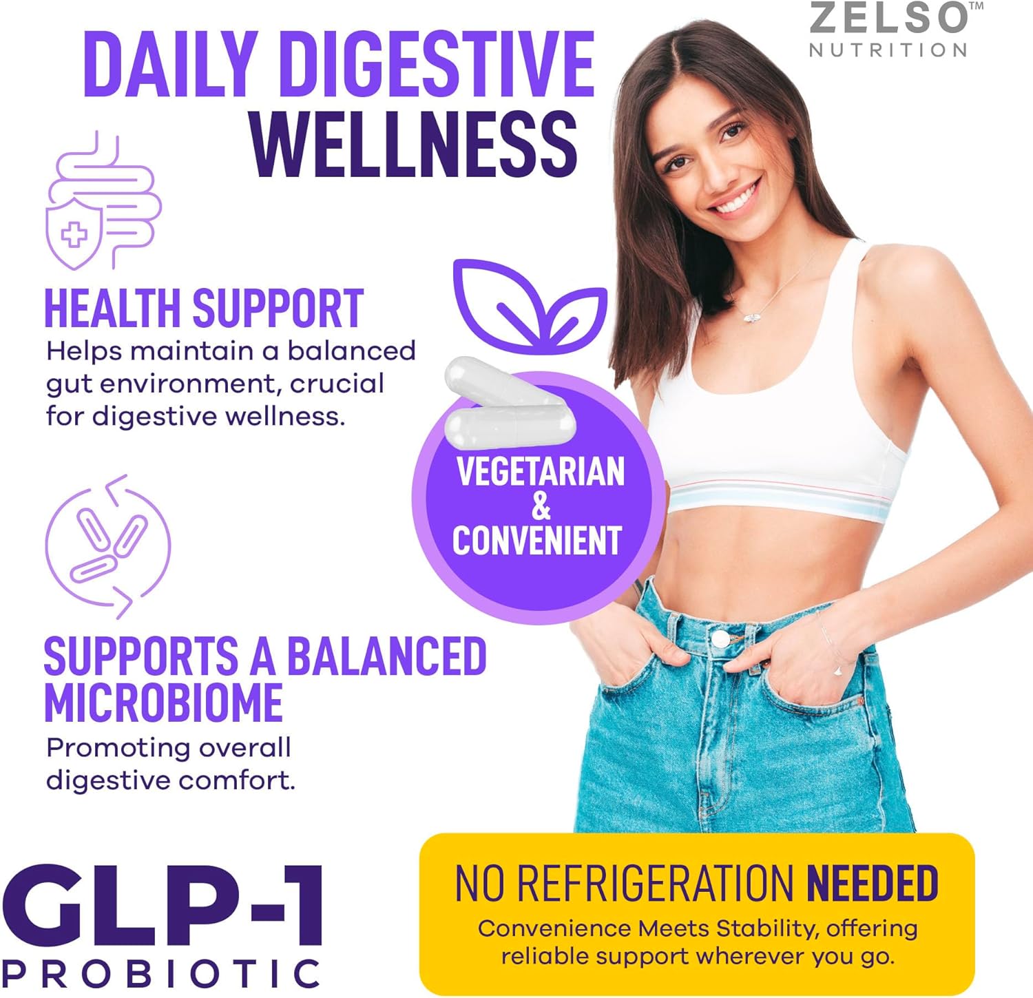 ZELSO GLP-1 Probiotic (2 Pack) with Akkermansia Muciniphila - Gut Health Support, 500M CFU Multi-Strain Probiotic + Prebiotic, GLP1 Naturally Plus - 60 Capsules