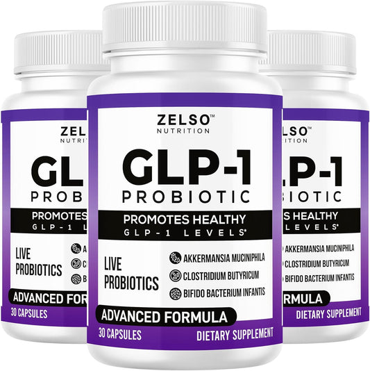 ZELSO GLP-1 Probiotic Capsules - Gut Health Support with Akkermansia Muciniphila, 500M CFU Multi-Strain Probiotic + Prebiotic - 90 Count