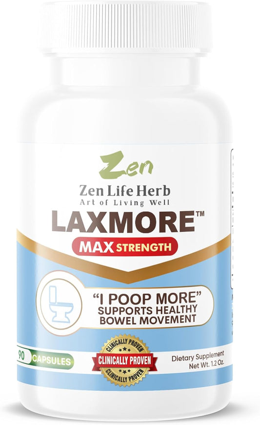 ZEN LIFE HERB LAXMORE I Poop More Max Strength Supplement - 100% Natural Plant-Based (90 Capsules)