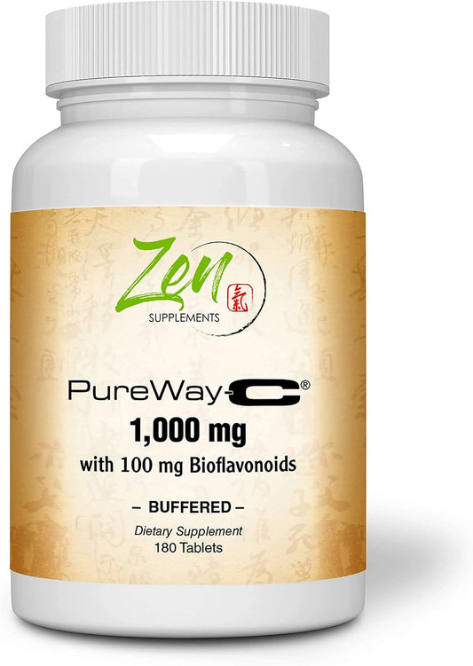 Zen Supplements Buffered Vitamin C 1000mg with Rose HIPS & Bioflavonoid Complex - Immune & Antioxidant Support - Non-GMO - 180 Tablets