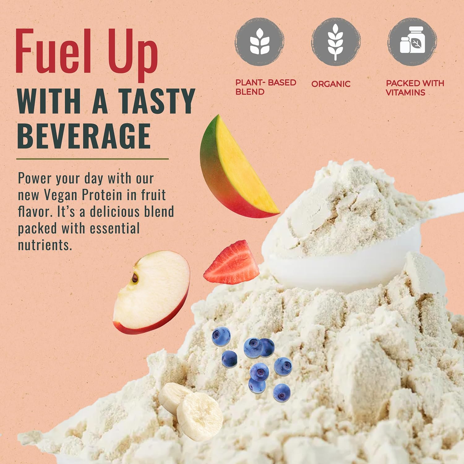 Zenbodi Fuel Vegan Protein Powder - 21g Protein per Serving, Fruit Flavor, Plant-Based Blend for Muscle Growth, Pea Protein with Vegan D3, No Artificial Flavors, Gluten-Free