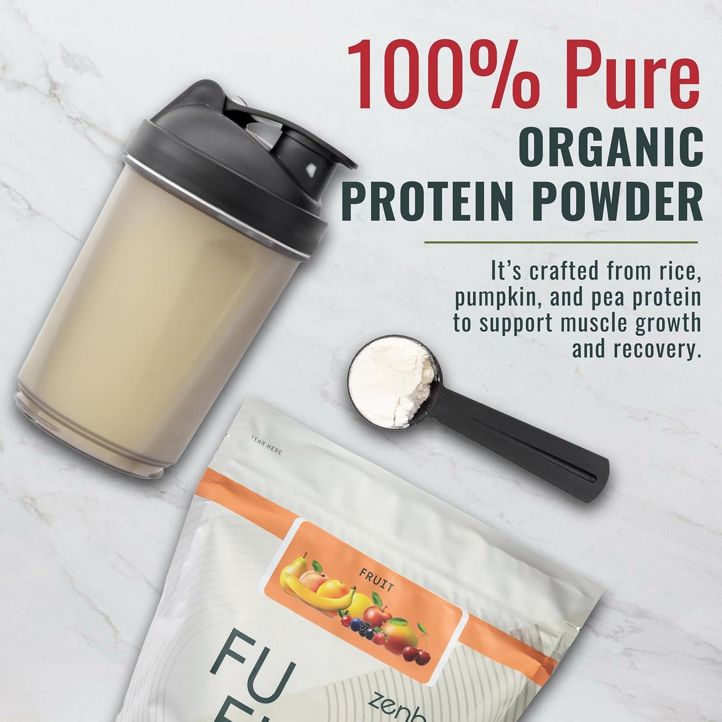 Zenbodi Fuel Vegan Protein Powder - 21g Protein per Serving, Fruit Flavor, Plant-Based Blend for Muscle Growth, Pea Protein with Vegan D3, No Artificial Flavors, Gluten-Free