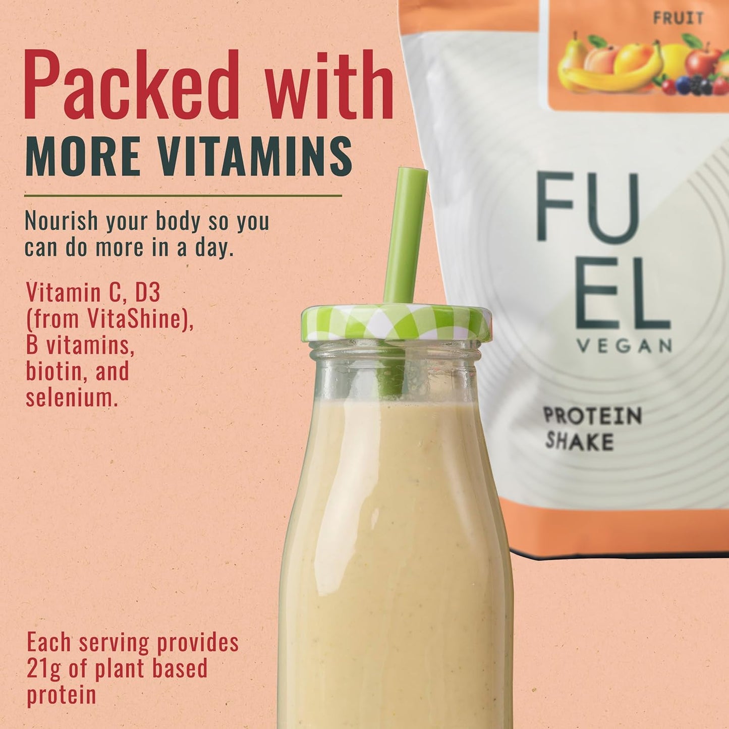 Zenbodi Fuel Vegan Protein Powder - 21g Protein per Serving, Fruit Flavor, Plant-Based Blend for Muscle Growth, Pea Protein with Vegan D3, No Artificial Flavors, Gluten-Free