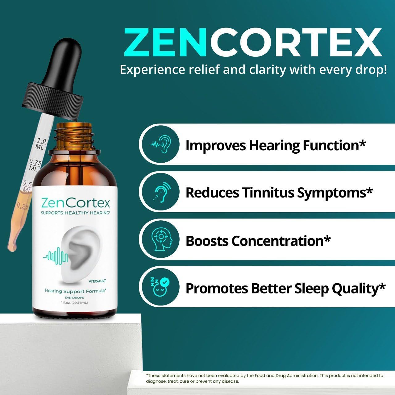 ZenCortex Tinnitus Relief Drops - Maximum Strength Ear Support Supplement (3 Pack)