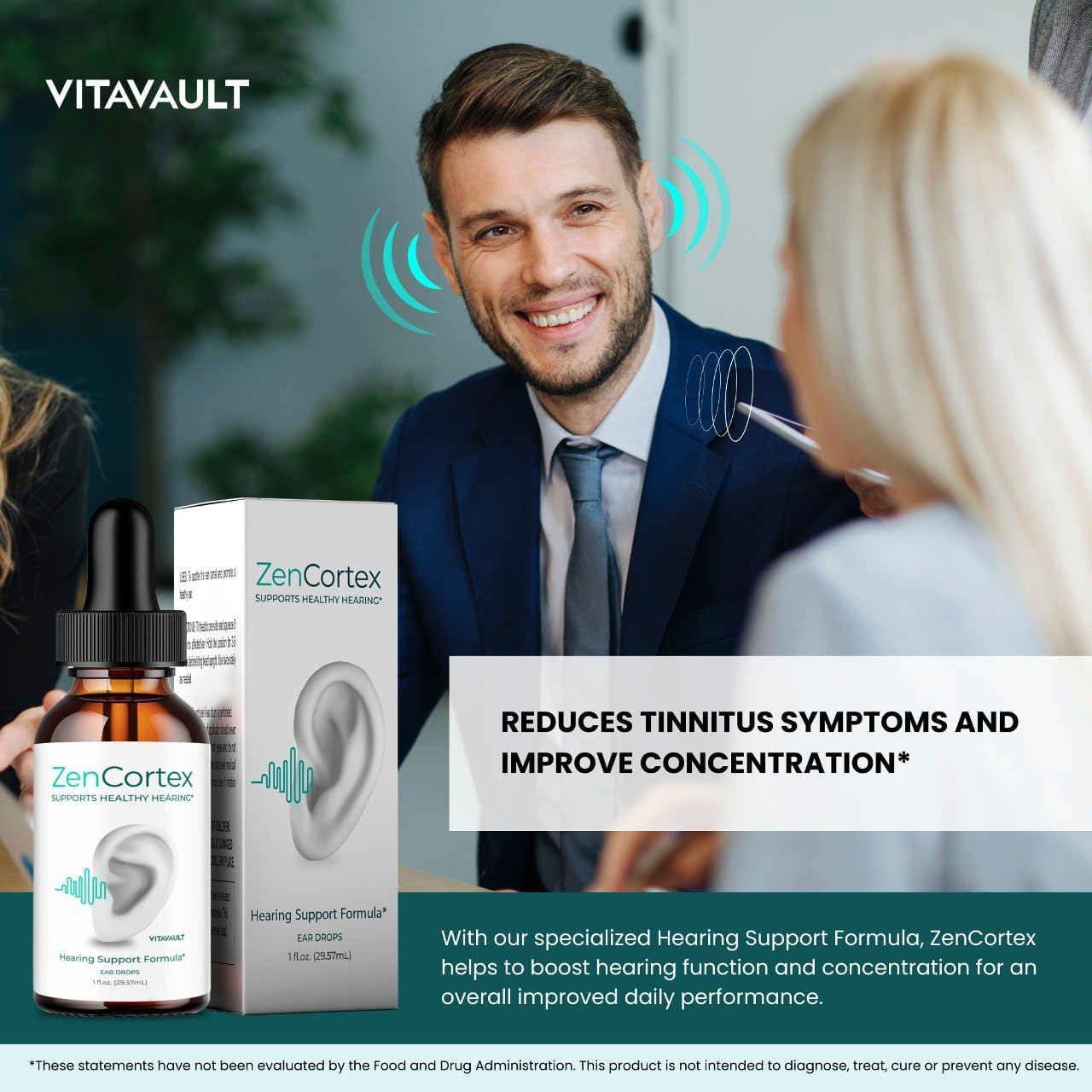 ZenCortex Tinnitus Relief Drops - Maximum Strength Ear Support Supplement (3 Pack)