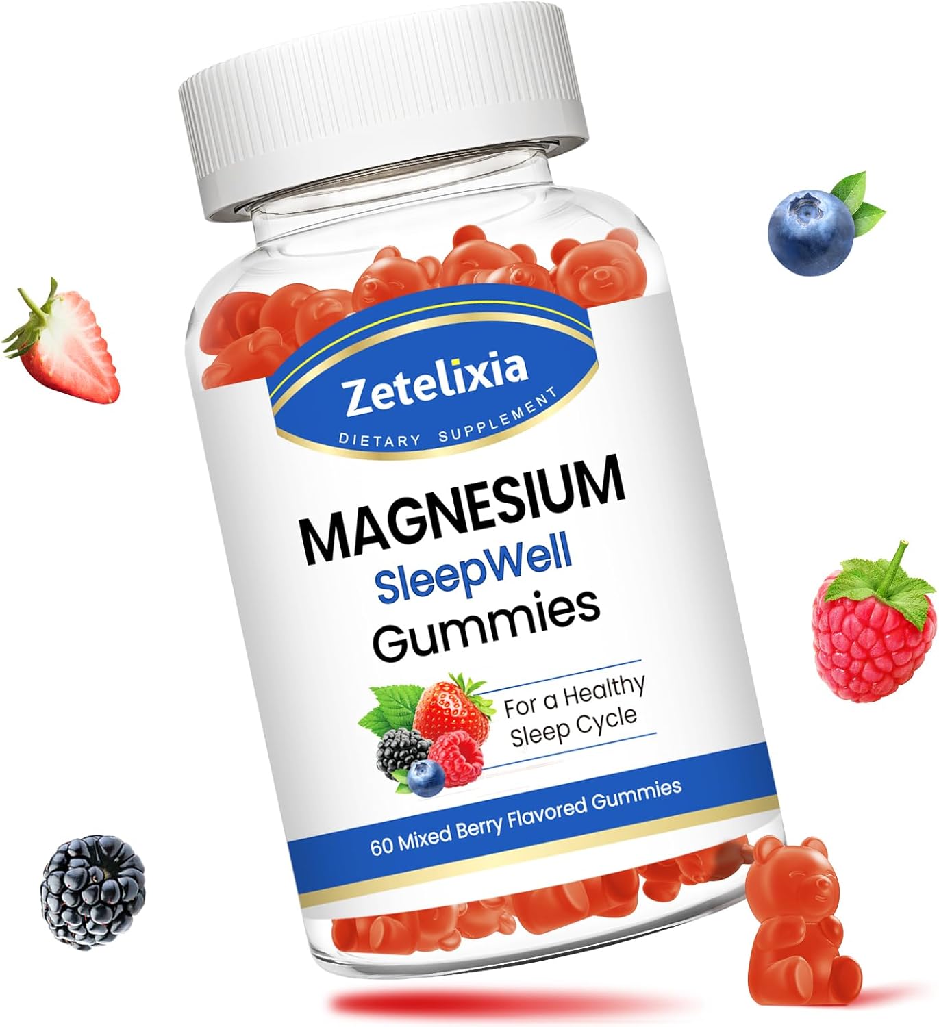 Zetelixia High Absorption Magnesium Gummies for Adults & Kids, Relaxation & Bone Support - 60 Count, Mixed Berry Flavor