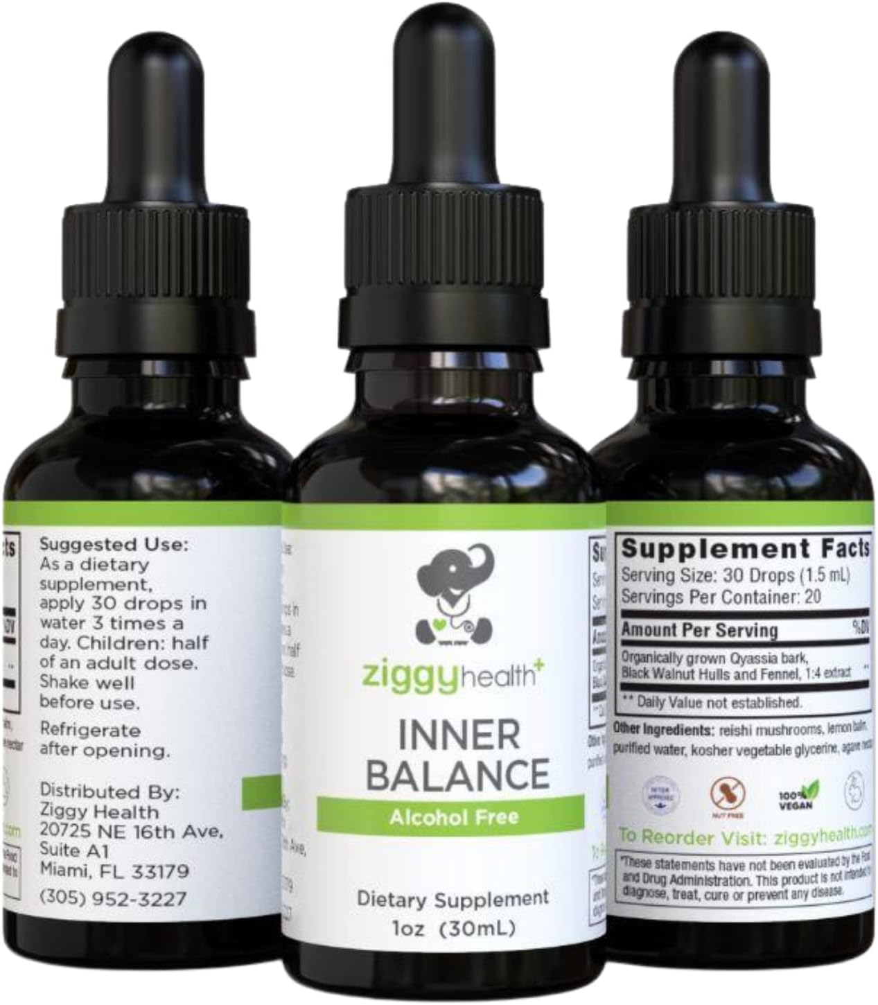 Ziggy Baby Inner Balance Tincture - Intestinal Support Formula with Black Walnut Liquid - Herbal Remedy for Harmful Organism Cleanse - Gluten-Free Supplement - 1oz