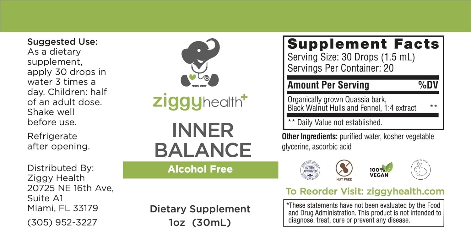 Ziggy Baby Inner Balance Tincture - Intestinal Support Formula with Black Walnut Liquid - Herbal Remedy for Harmful Organism Cleanse - Gluten-Free Supplement - 1oz