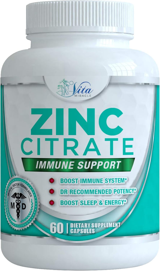 Zinc Citrate 30mg Supplement for Immune Support - Safe Vitamin Alternative for Adults and Kids - Boost Immunity with Vita Miracle