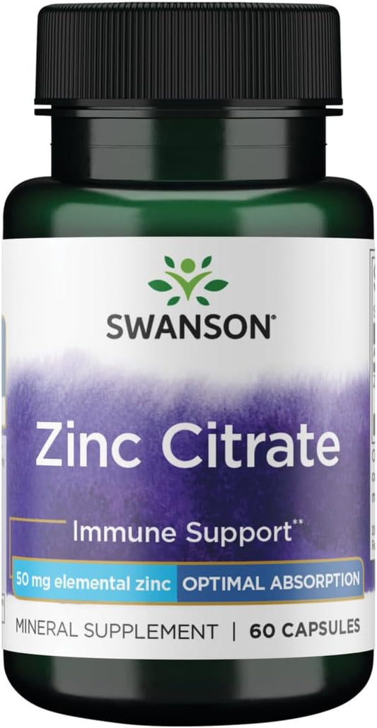 Zinc Citrate Capsules 50mg for Immune & Prostate Health - 60 Count by Swanson