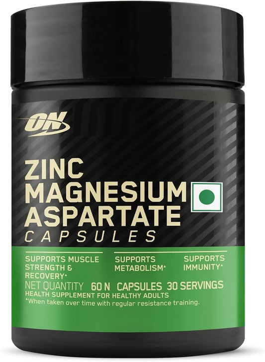 Zinc Magnesium Aspartate (ZMA) Capsules - 60 Count, Supports Muscle Strength, Metabolism, and Immunity, Vegetarian Formula