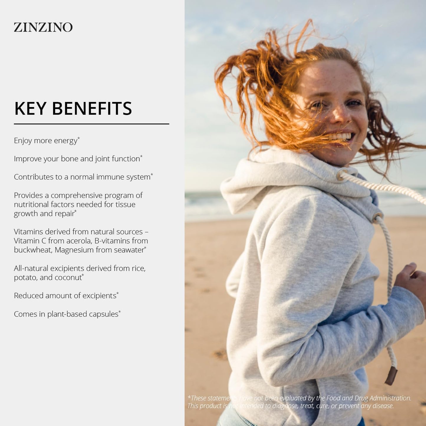 ZINZINO Xtend + Immune Support Supplement with Essential Vitamins, Minerals, and Vitamin C - 60 Capsules for Energy and Focus