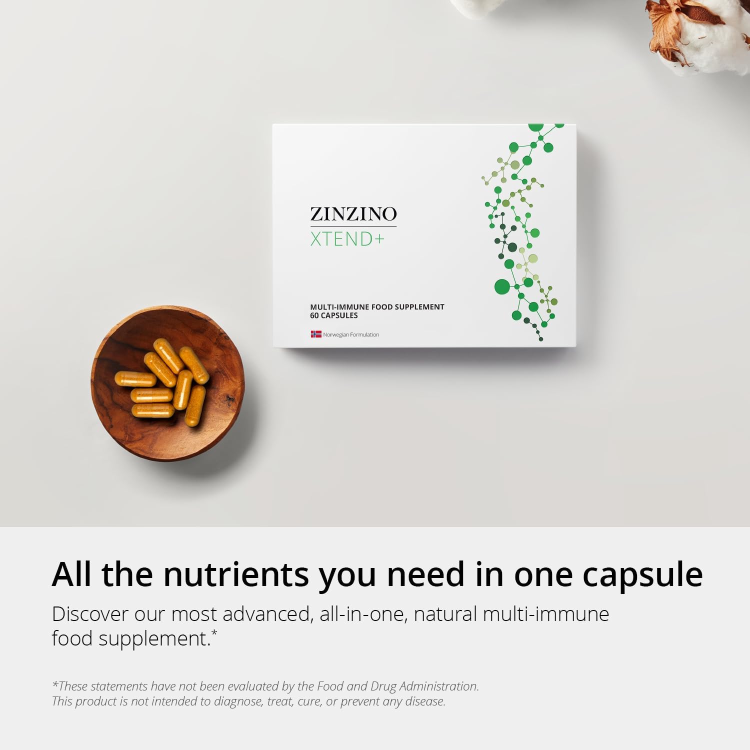 ZINZINO Xtend + Immune Support Supplement with Essential Vitamins, Minerals, and Vitamin C - 60 Capsules for Energy and Focus