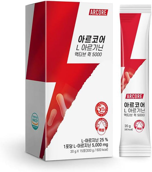 ZIOSTAND BOTO Arcore L-Arginine Active Quick 5000 Lemon Flavor Liquid Supplement - 20g X 15 Sticks, High-Dose Energy & Recovery Support