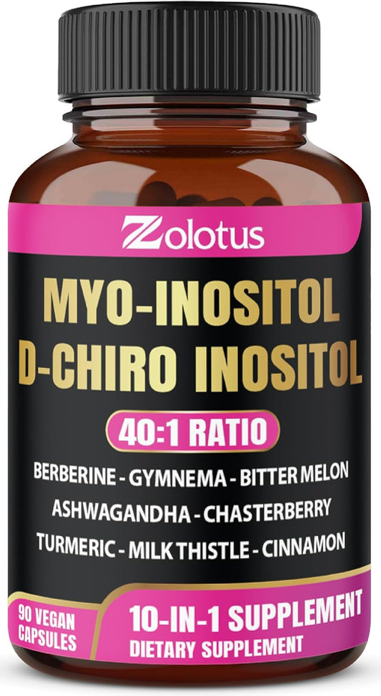 Zolotus Myo-Inositol & D-Chiro Inositol Supplement with Bitter Melon & Turmeric - 90 Capsules