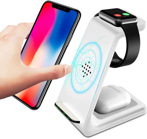 Wireless Charging Station, 3 in 1 Wireless Charger for Airpods 1/2 / Pro, Wireless Charging Stand for Apple Iphone 8/X/XS/XR/11/11 Pro, Charging Station Dock for Other Phones（White, Apple Iwatch/Tws）