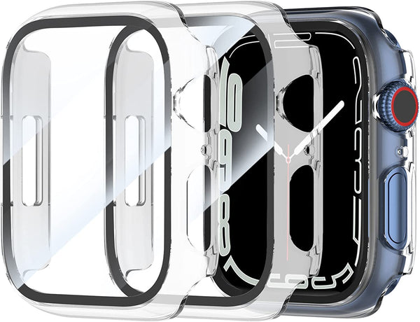 (2 Pack) T Tersely Case Compatible with Apple Watch Series 8/Series 7-41Mm, Built-In Thin HD Tempered Glass Screen Protector Overall Cover Replacement for Iwatch 8/7 (Clear)