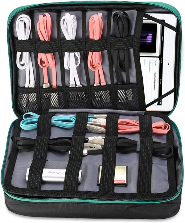 Procase Universal Electronics Accessories Organizer Bag, Double Layer Travel Gadgets Cable Carrying Case Handy Gear Storage Pouch for 9.7" Ipad Power Adapter Charger Power Bank Hard Drive –Black