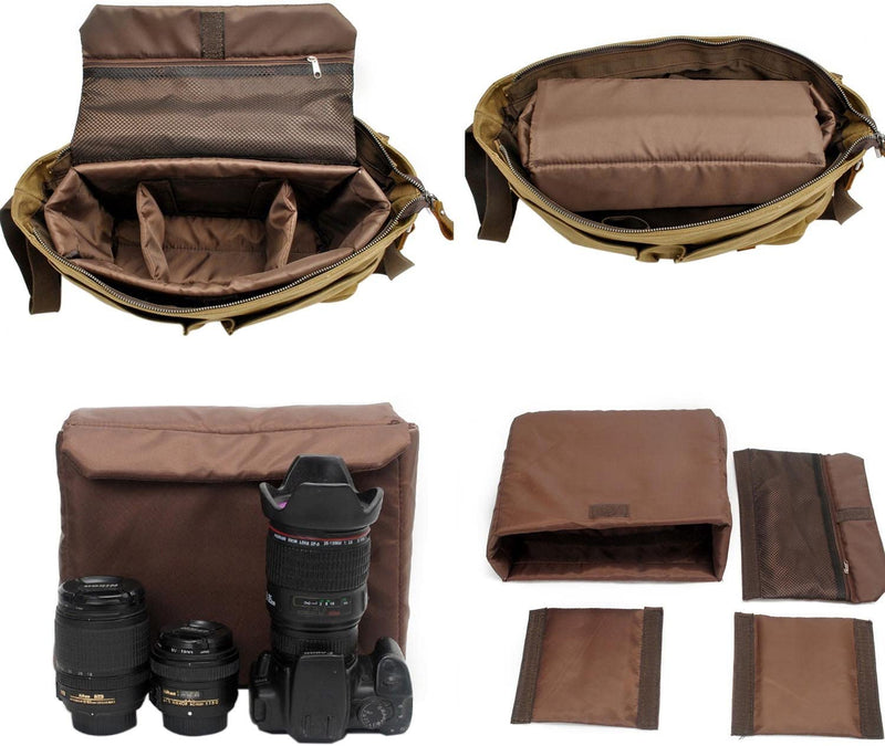 Neumora Waterproof Vintage Canvas Leather DSLR SLR Digital Camera Bag Shoulder Messenger Bag Laptop Bag for Sony Canon Nikon (Green)
