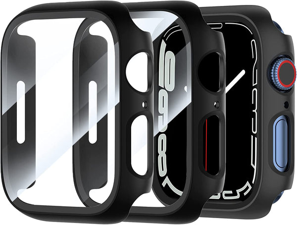 (2 Pack) T Tersely Case Compatible with Apple Watch Series 8/Series 7-45Mm, Built-In Thin HD Tempered Glass Screen Protector Overall Cover Replacement for Iwatch 8/7 (Black)