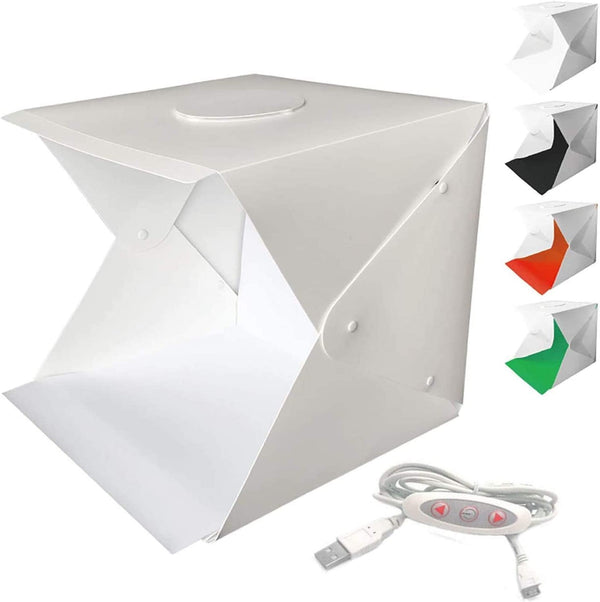 WANBY Photo Studio Tent Mini Foldable Photography Studio Portable Light Box Kit with LED Light Tent Adjustable Brightness 2 LED Lights and 4Pcs Color Background（30X30 Cm/12X12 Inch）