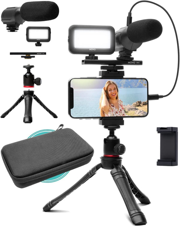 Movo Ivlogger Vlogging Kit for Iphone - Lightning Compatible Video Vlog Kit - Accessories: Phone Tripod, Phone Mount, LED Light and Shotgun Microphone - for Youtube Starter Kit or Iphone Vlogging Kit
