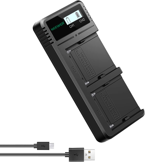 Neewer Dual USB Charger Compatible with Sony NP-F970 NP-F960 NP-F950 NP-F930 NP-F770 NP-F750 NP-F570 NP-F550 Camera Battery, Fast Battery Charger with LCD Display,Versatile Charging Options