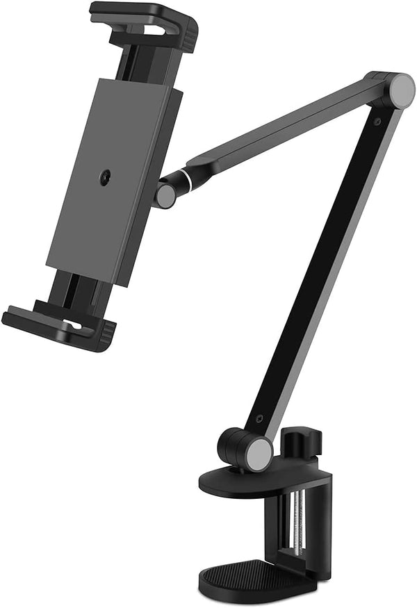 WINOK Tablet Stand for Bed, Gooseneck Tablet Holder Mount, Rotate 360 Degrees of Flexible, Height and Angle Adjustable, Aluminium Alloy Arm Compatible with 4.5-13 Phone Tablet, Iphone, Ipad - Black