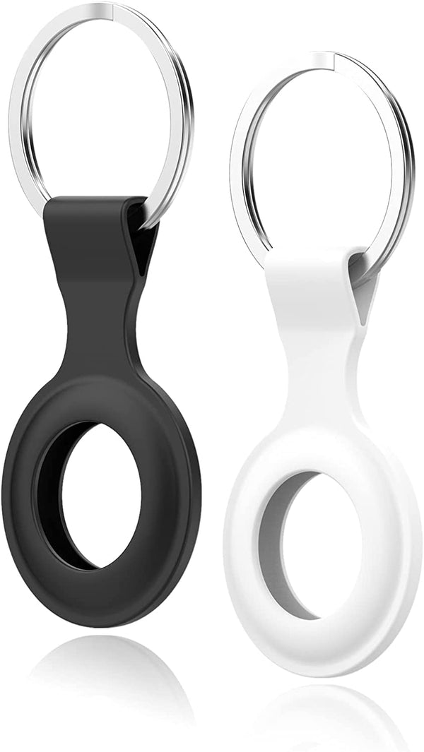 (2 Pack) T Tersely Case Cover with Keychain for Airtag, Keychain Tracker Keyring with Anti-Lost Key Ring, Soft Silicone Anti-Scratch Protective Accessories for Airtags Finder - Black+White